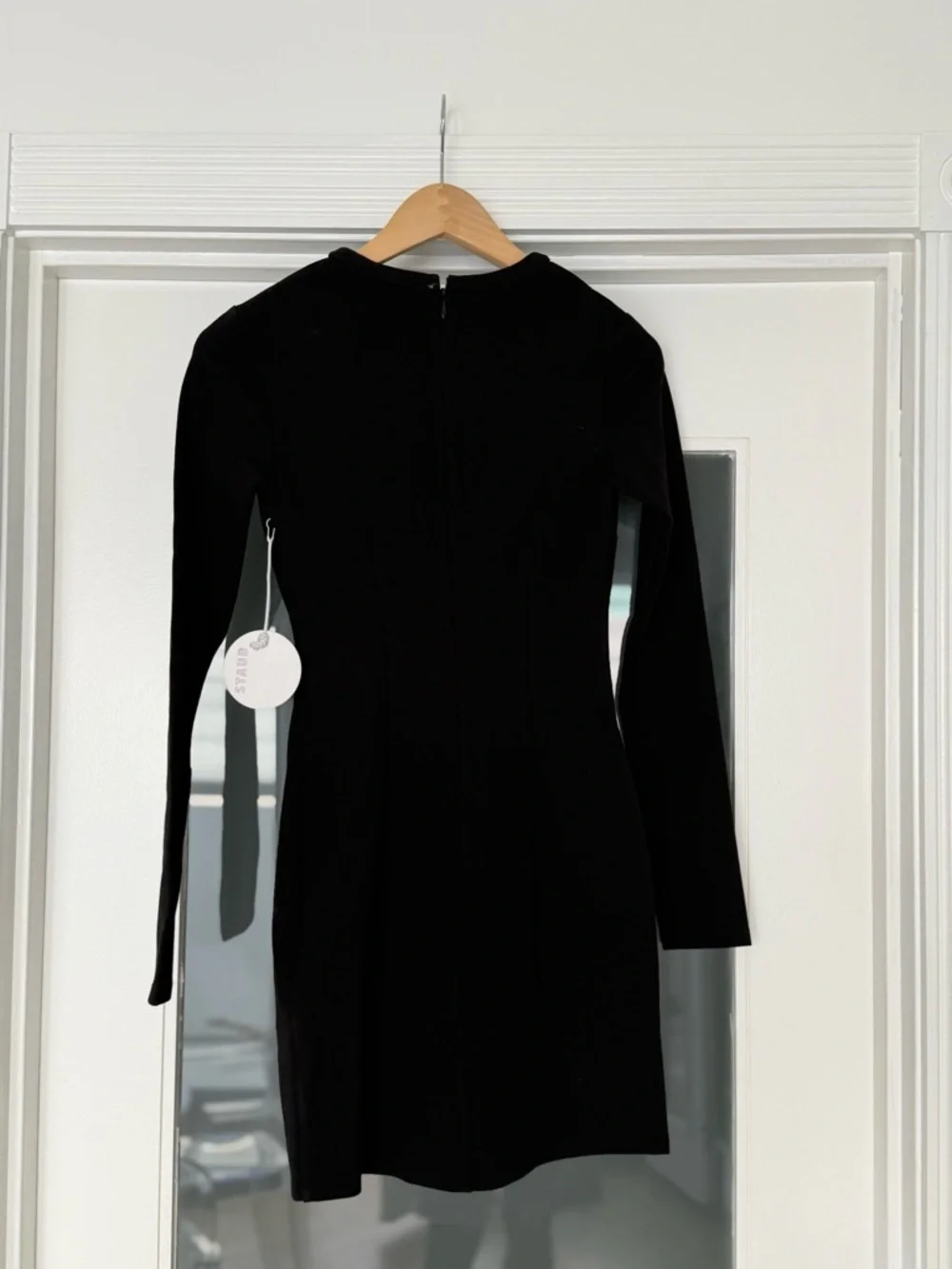Black Long-Sleeve Mini Dress with Keyhole Neck - Picture 2 of 4